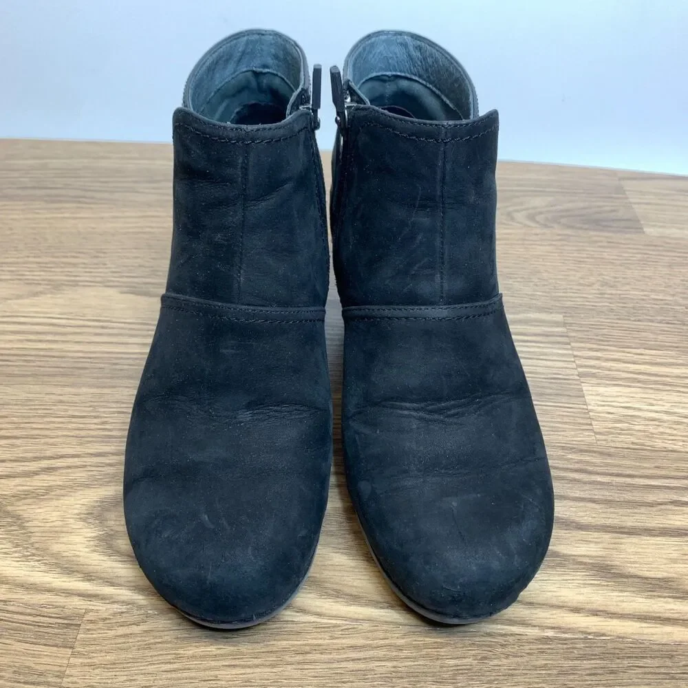 Dansko Boots Women 6.5-7 EU 37 Shirley Wedge Heel Ankle Booties Black Leather‎